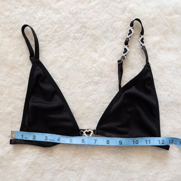 Black and silver heart triangle bralette with adjustable straps size small - Picture 6 of 7